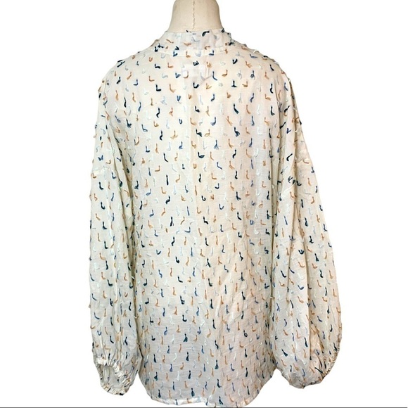 LOU & Grey Flowy Breezy Off White Boho Trendy Oversize Blouse Balloon Sleeves XL - Picture 2 of 10